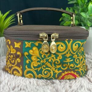 Green and Brown Ornate Print Cosmetic Train Case